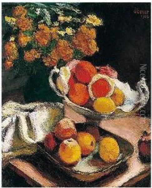 Still Life With Fruit And Flowers Oil Painting - Roderic O'Conor