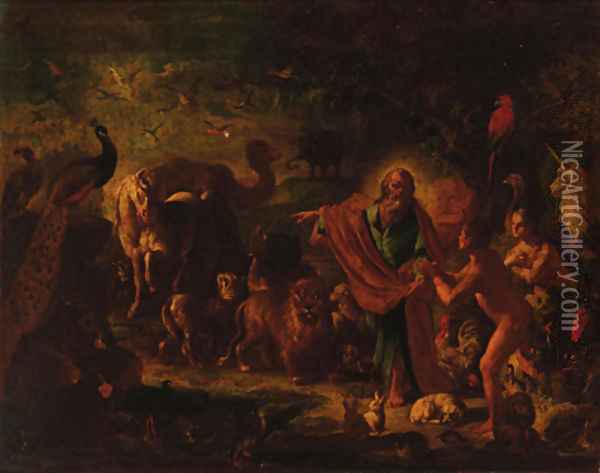 God giving Adam dominion over the Earth Oil Painting - Leonardo Olivieri
