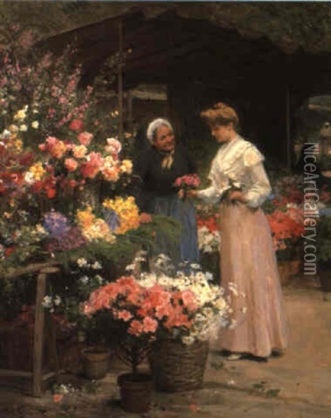 Marche Aux Fleurs De La Madeleine: L'embarras Du Choix Oil Painting - Victor Gabriel Gilbert