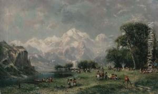 Sioux Encampment In The Rocky Mountains Oil Painting - Ramsome Gillet Holdredge