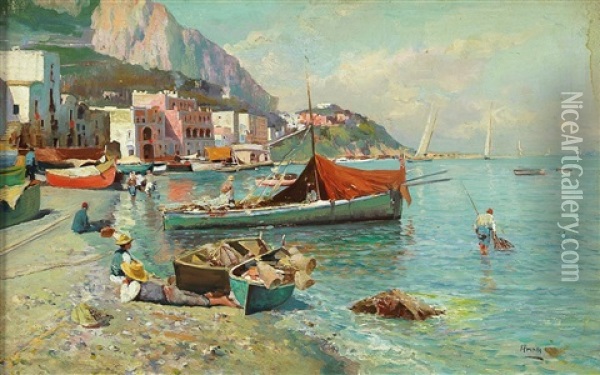 Marina Grande, Capri Oil Painting - Attilio Pratella