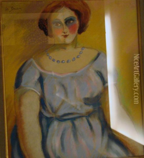 Jeune Femme A La Robe Et Au Collier Bleu Oil Painting - Madeleine Berly De Vlaminck