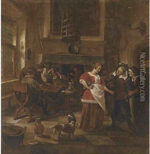 An inn interior with men playing backgammon Oil Painting - Jan Steen