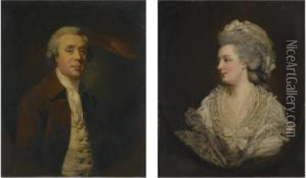 Portrait Of Richard Baylay Of 
Stoke Damerall Near Plymouth; And Portrait Of His Wife Mary Baylay, Both
 Half Length Oil Painting - James Northcote