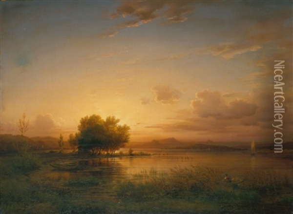 Abendliche Bodenseelandschaft Oil Painting - Friedrich Thurau