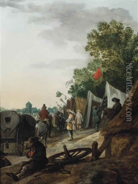A Military Encampment Oil Painting - Palamedes Palamedesz the Elder