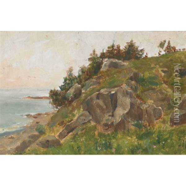 Afternoon, Bar Harbor, Mt. Desert, Maine (+ Rocky Shoreline, Maine; Pair) Oil Painting - Oscar Regan Coast