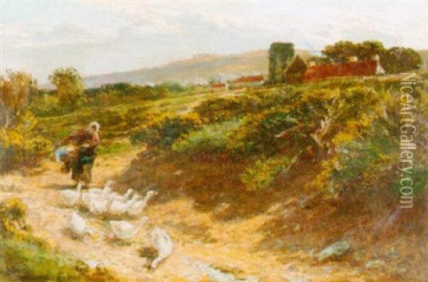 Landschaft Mit Gansen Und Wascherin Oil Painting - Edwin John Ellis