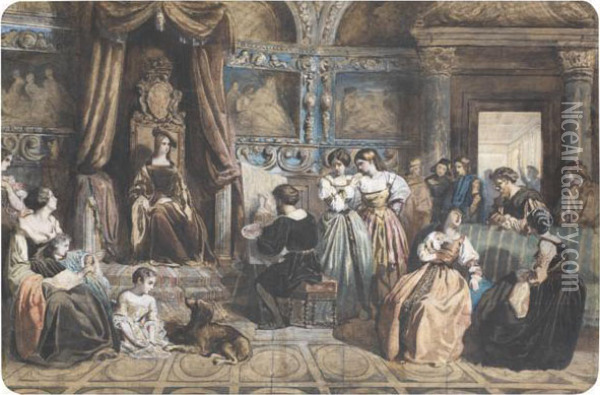 Van Dyck Peignant Le Portrait De Henriette Maria Oil Painting - Camille-Joseph-Etienne Roqueplan