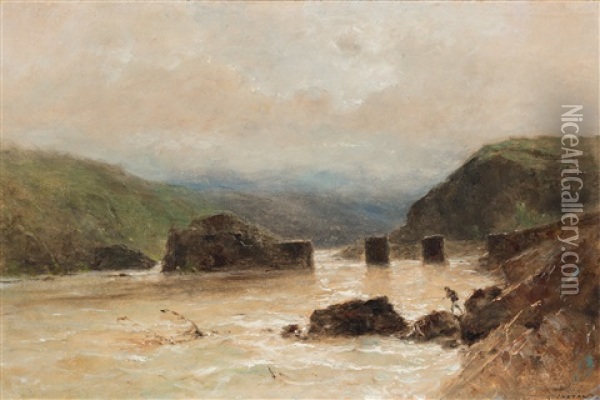 Felsige Kustenlandschaft Mit Ruinen In Der Normandie Oil Painting - Gustave Eugene Castan