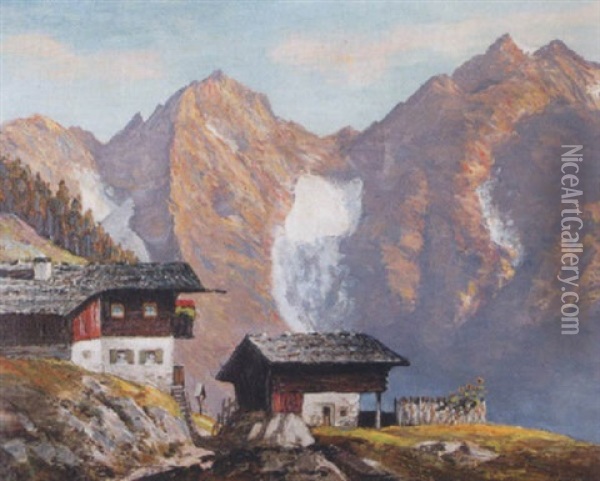Bergbauernhof Mit Wilden Kaiser Oil Painting - Alois Pfund