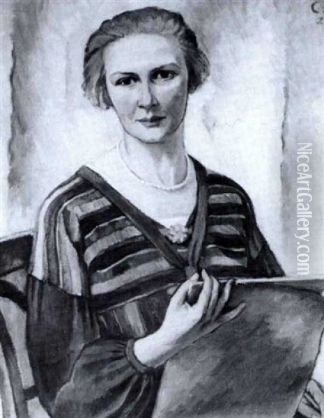 Selbstportrait Der 43-jahrigne Kunstlerin Sitzend           Mit Zeichenblock Oil Painting - Clara Ruhle