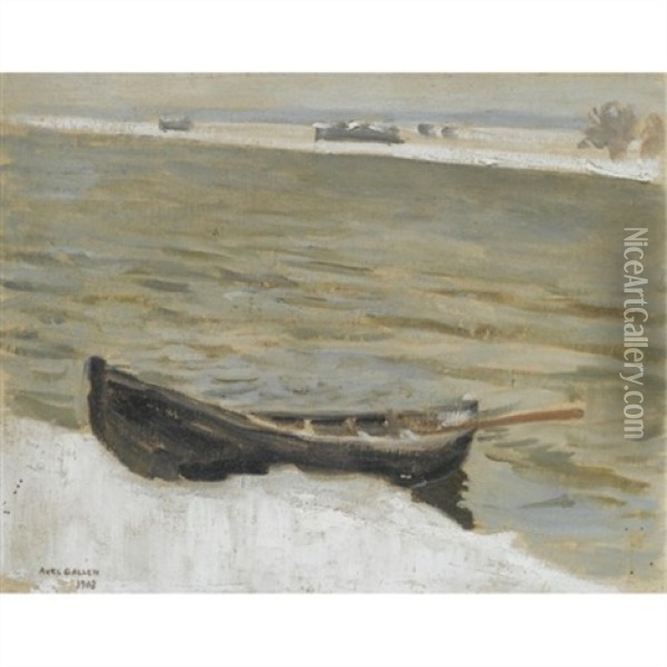Vene Rannassa (boat Moored On A River Bank) Oil Painting - Akseli Valdemar Gallen-Kallela
