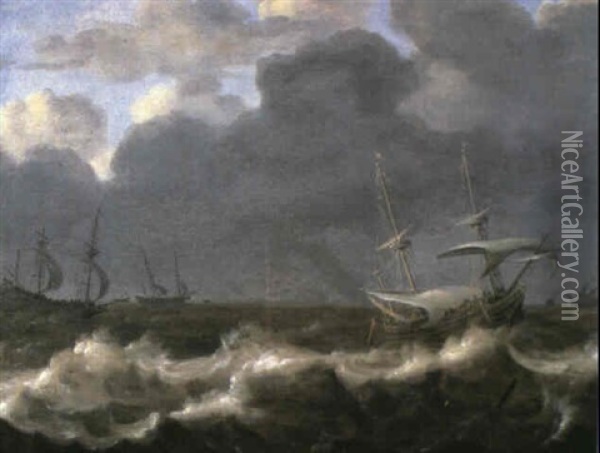 Dutch Merchant Flutes In Choppy Seas Oil Painting - Jan Peeters the Elder