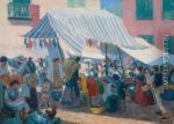 At The Bazaar Oil Painting - Frederick Kitson Cowley