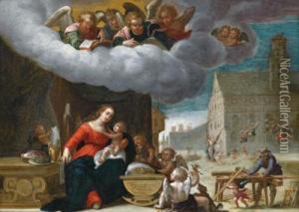 La Sacra Famiglia Di Fronte Alla Chiesa Di San Michele A Monaco Oil Painting - Friedrich Sustris