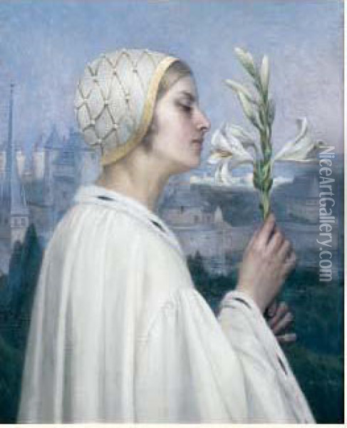 Jeune Femme A La Fleur Oil Painting - R.L. Lotthe