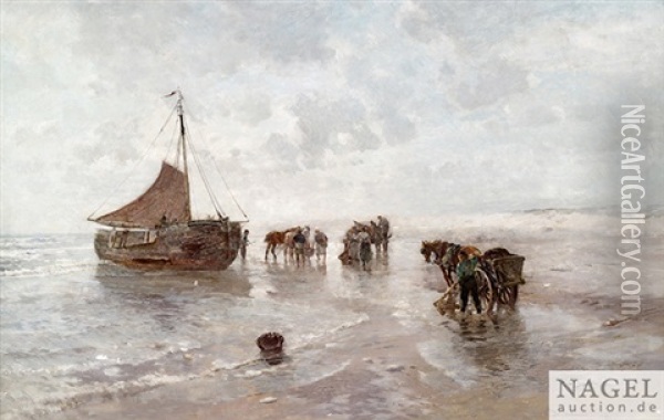 Crevetttenfischer Am Strand Oil Painting - Gregor von Bochmann the Elder