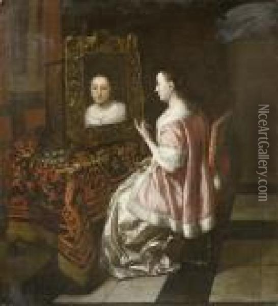 Young Lady In Front Of A Mirror Oil Painting - Jan or Joan van Noordt
