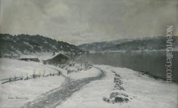 Smabruk I Vinterlandskap Oil Painting - Ludvig Skramstad