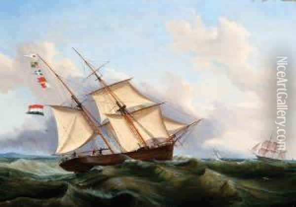 View Of The Brig Pegasus Oil Painting - Casparus Johannes Morel