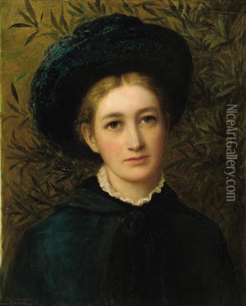 Portrait Of A Lady In A Green Hat Oil Painting - Macarthey