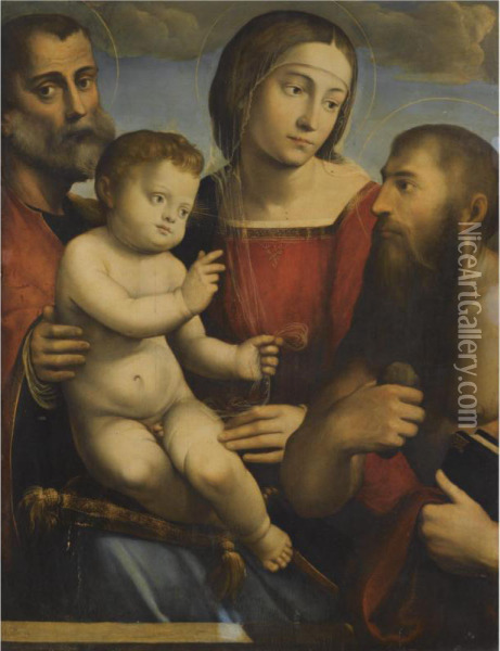 The Holy Family With Saint Jerome Oil Painting - Giacomo Raibolini