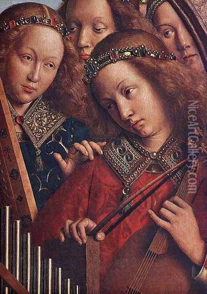 The Ghent Altarpiece- Angels Playing Music (detail 2) 1426-27 Oil Painting - Jan Van Eyck