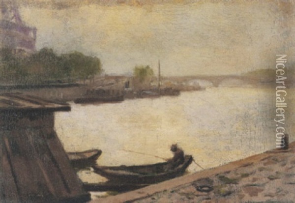 Fishing On The Seine Oil Painting - Granville S. Redmond