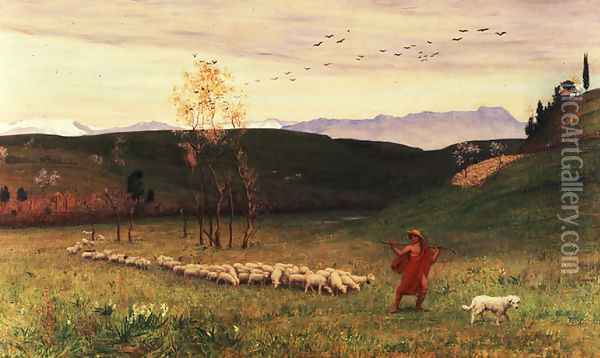 The Arcadian Shepherd and His Flock, 1883 Oil Painting - Matthew Ridley Corbet