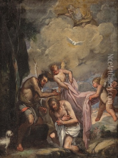 Battesimo Di Cristo Oil Painting - Giulio Carpioni