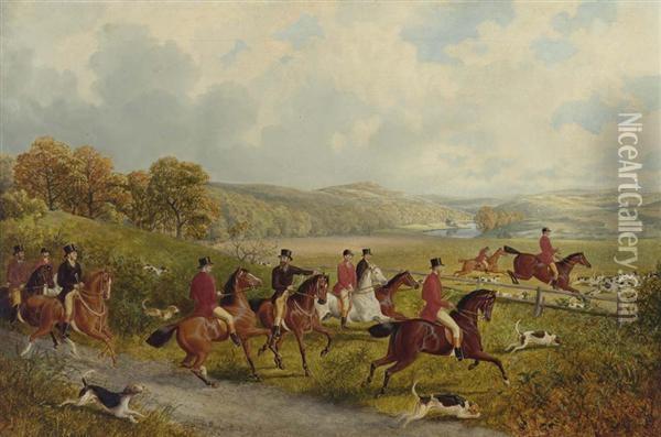Parforcejagd. 1869. Oil Painting - Joseph Turner Keiley