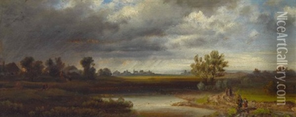 Landschaft Bei Gewitterstimmung Oil Painting - Josef Schoyerer