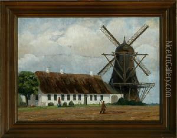Landscape With A Dutch Wind Mill Oil Painting - Hans Mathias Dall