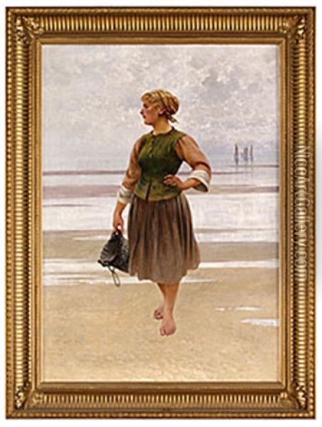 Fiskarhustru Oil Painting - August Vilhelm Nikolaus Hagborg