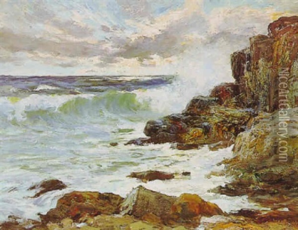 Breaking Waves On The Rocks Oil Painting - Charles Paul Gruppe