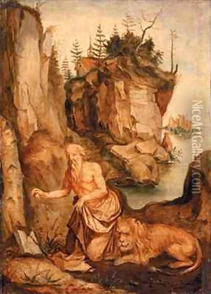 St Jerome and the Lion Oil Painting - Durer or Duerer, Albrecht