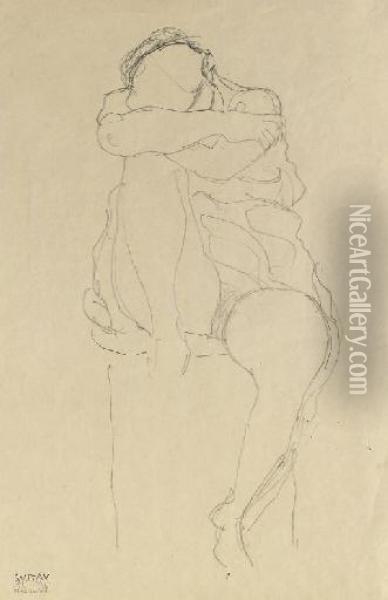 Sitzender Halbakt, Die Arme Auf Das Rechte Knie Gelegt Oil Painting - Gustav Klimt