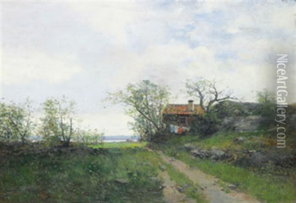 Stuga Vid Byvag Oil Painting - Johan Severin Nilsson