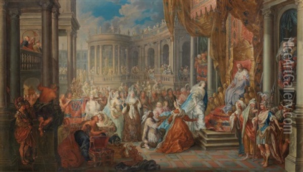The Queen Of Sheba Before Solomon Oil Painting - Johann Georg Platzer
