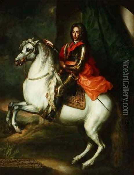 Equestrian portrait of Prince Eugene of Savoy Oil Painting - Johann-Gottfried Auerbach