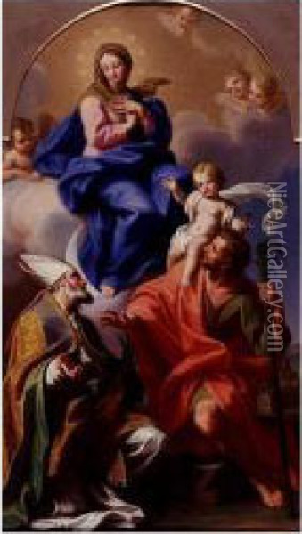 Madonna In Glory With Saint Christopher And A Martyred Bishop Saint Oil Painting - Gaetano Lapis