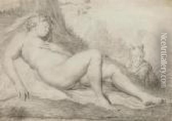 Sleeping Nymph Watched By A Satyr Oil Painting - Willem van Mieris