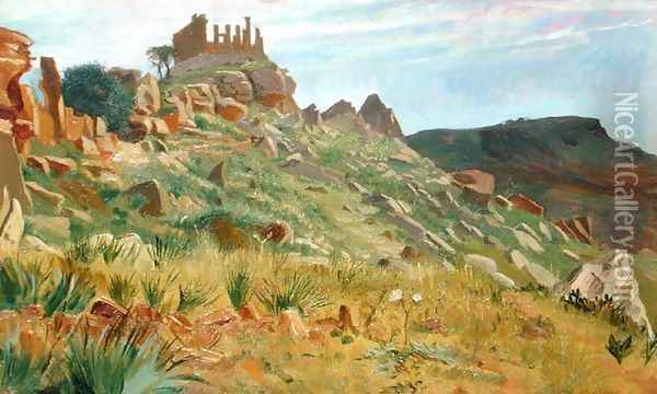 Temple of Juno Lacina Agrigento Sicily Oil Painting - George Howard