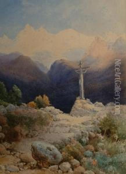 A Shrine On The Mountain Pass. Oil Painting - Benjamin John Ottewell