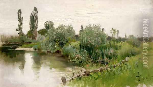 Quiet River in Summer Oil Painting - Roman Kochanowski