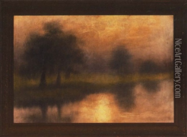 Sunrise Dispersing The Fog, Black River Above Monterey, Louisiana Oil Painting - Alexander John Drysdale