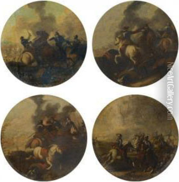 A Set Of Four Cavalry Skirmishes Oil Painting - Marzio Masturzio