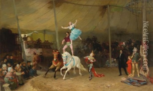 Un Cirque En Province (the American Circus In France) Oil Painting - Frederick Arthur Bridgman