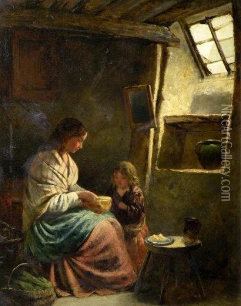 Mother And Child In A Cottage Interior Oil Painting - Thomas Faed